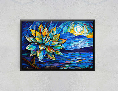 Agave Painting, Stained Glass, Mosaic Decor, Framed Canvas, Landscape Painting, Large Print