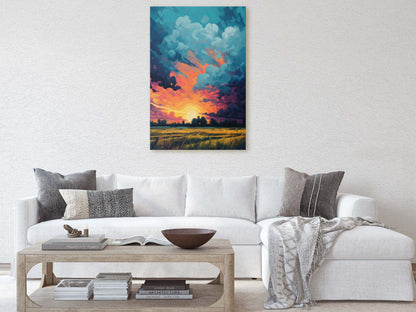 Sunset Field, Vibrant Color, Soothing Art, Peaceful Decor, Painting, Broad Brush stroke, Vivid Art, Large Print, Ready to Hang