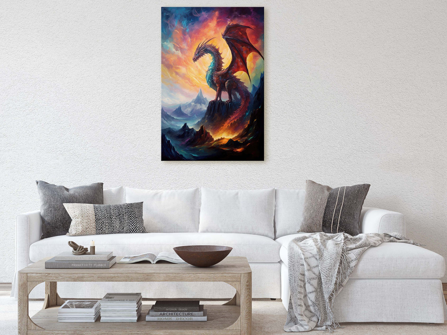 Dragon Portrait, Volcano Dragon, Mythical Creature, Fantasy Animal, Framed Canvas, Poster Print, Game room, Man Cave