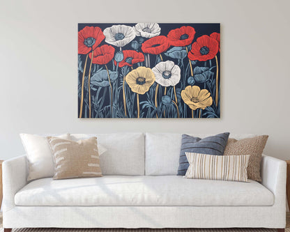 Tri-Color Poppies, Poppy Flower, Flower Painting, Dark Background