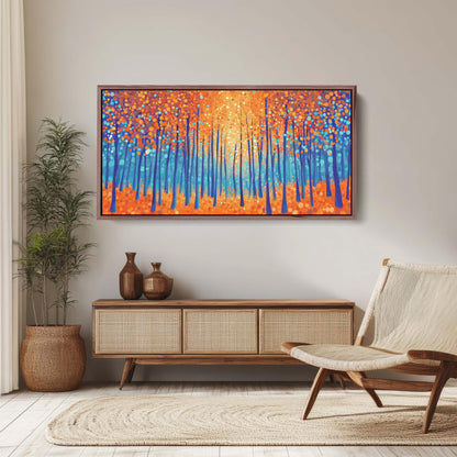 Pointillism Autumn, Fall on Canvas, Abstract Aspen Trees, Framed Canvas