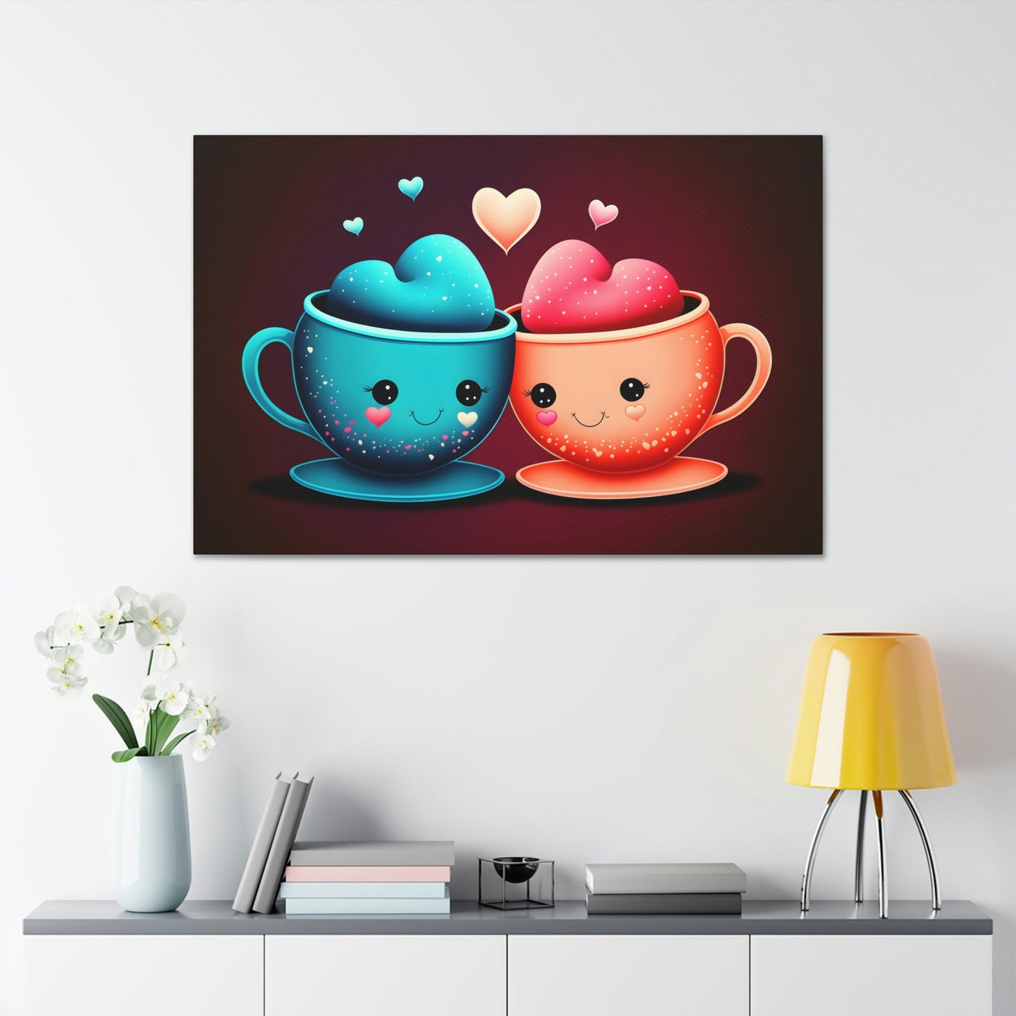 Cute Mugs in Love Canvas Art Ready To Hang