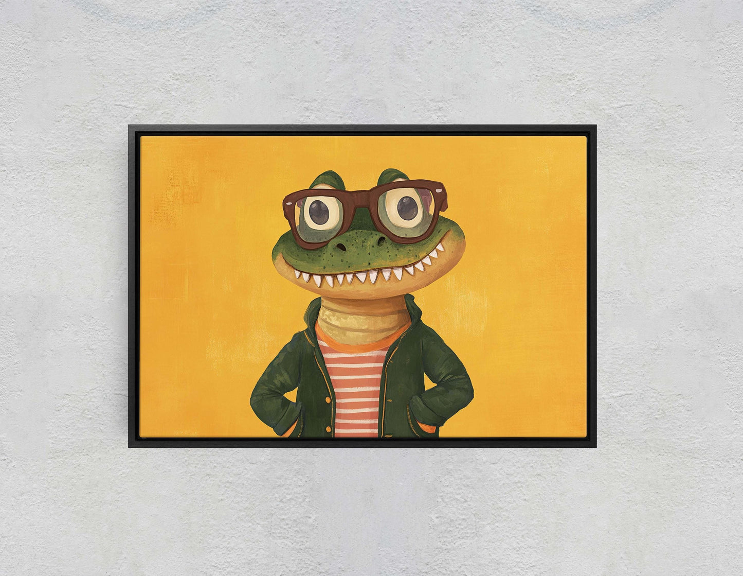Hipster Crocodile, Pop Art, Street Art, Graffiti Painting, Animal Sunglasses, Yellow, Fun Quirky, Large Art Print, Kids Room, Boys Room