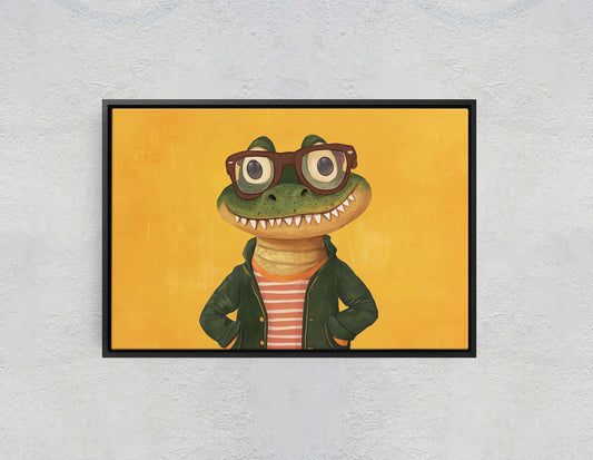 Hipster Crocodile, Pop Art, Street Art, Graffiti Painting, Animal Sunglasses, Yellow, Fun Quirky, Large Art Print, Kids Room, Boys Room