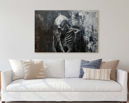 Mourning Death, Skeleton Print, Creepy Decor, Halloween Art, Victorian Art