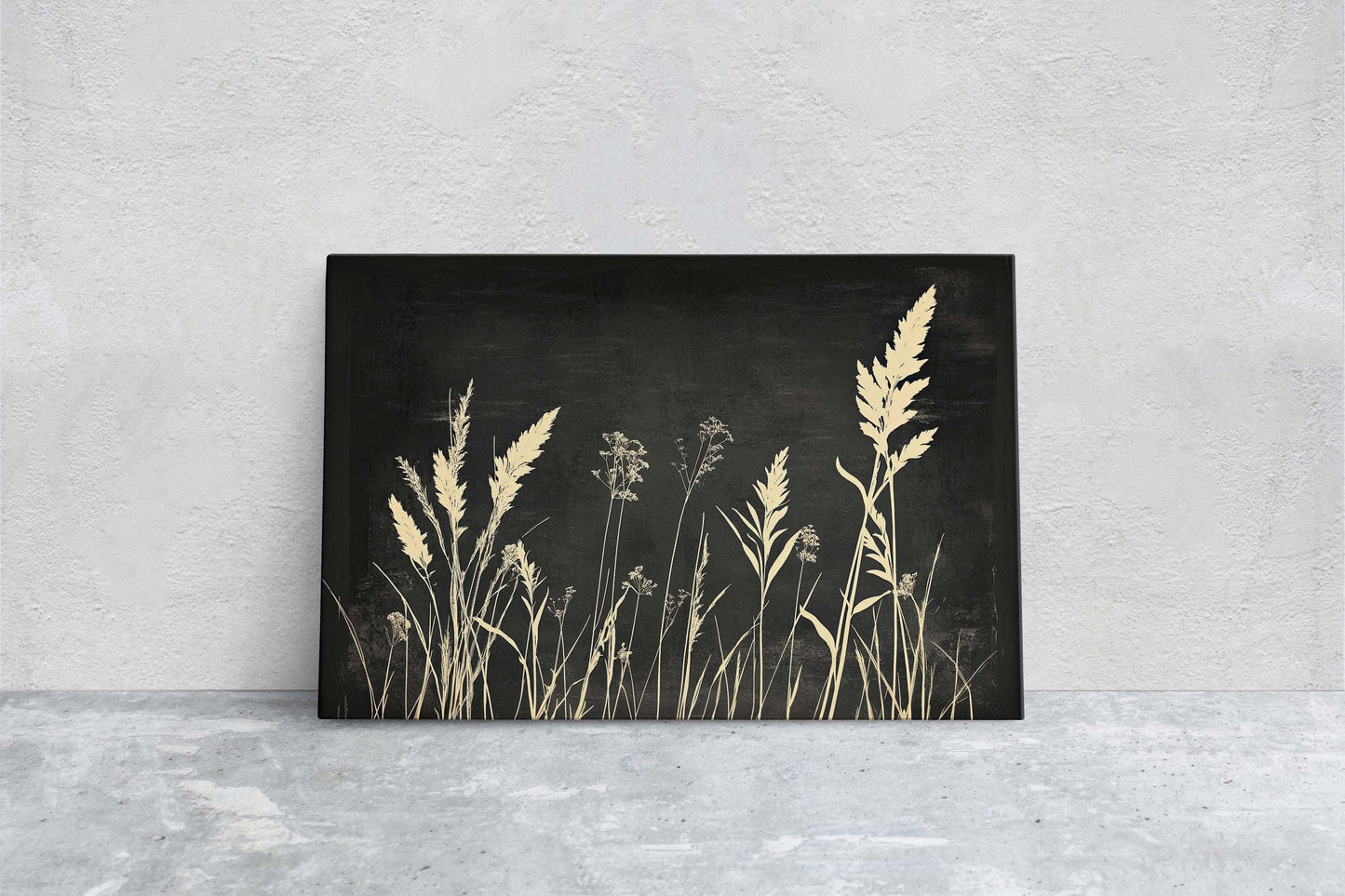 Grass Field Painting, Black and White, Wild Grass Art, Minimalist Art