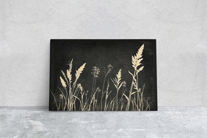 Grass Field Painting, Black and White, Wild Grass Art, Minimalist Art