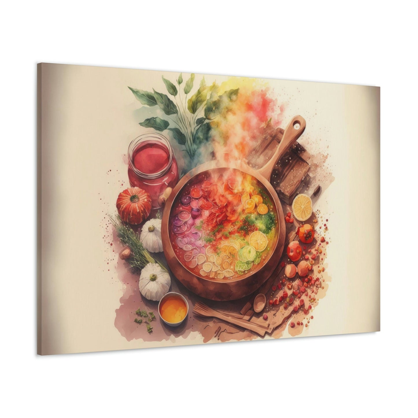 Watercolor Cooking Canvas Art Ready To Hang Large Print, Colorful