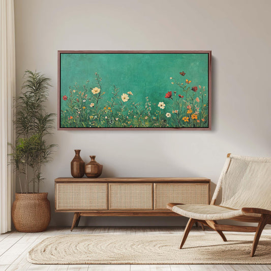 Green Wildflowers, Emerald Green, Framed Print, Living Room, Contemporary Art