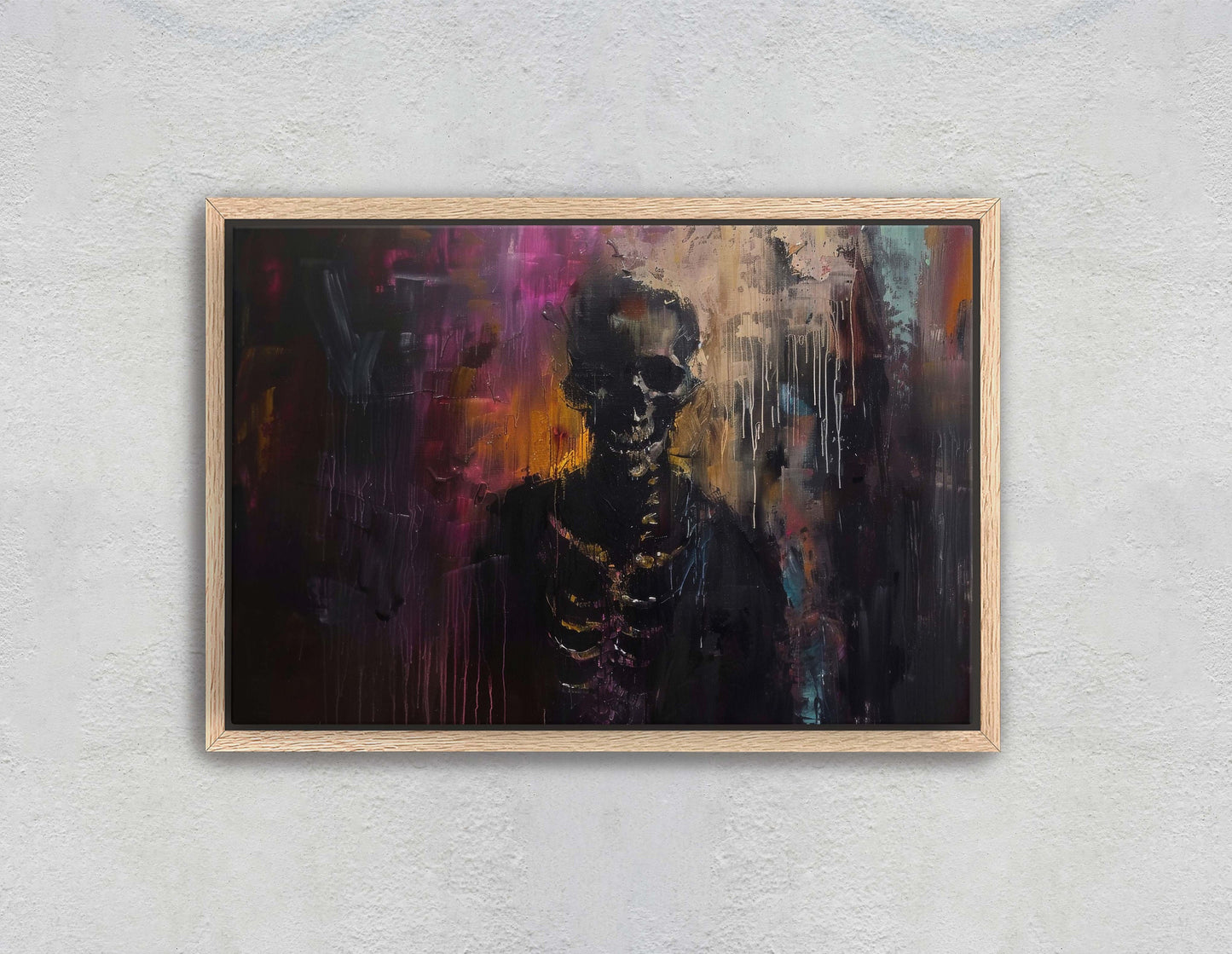 Chromatic Skeleton, Colorful Death, Creepy Decor, renaissance Painting, Dark Academia