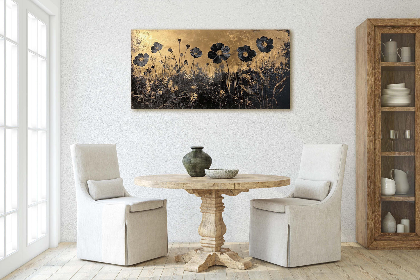 Black and Gold, Wildflowers Print, Flower Art, Botanical Print, Modern, Contemporary