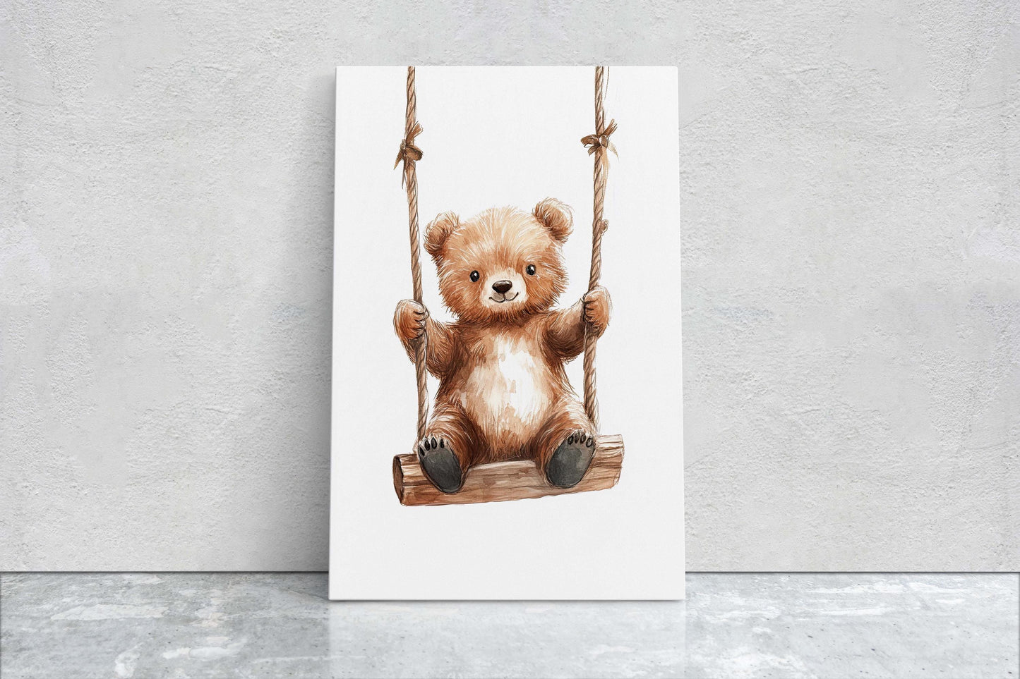 Cute Bear Swinging, Bear Art, Childrens Decor, Kids Art, Girls Room, Boys Room