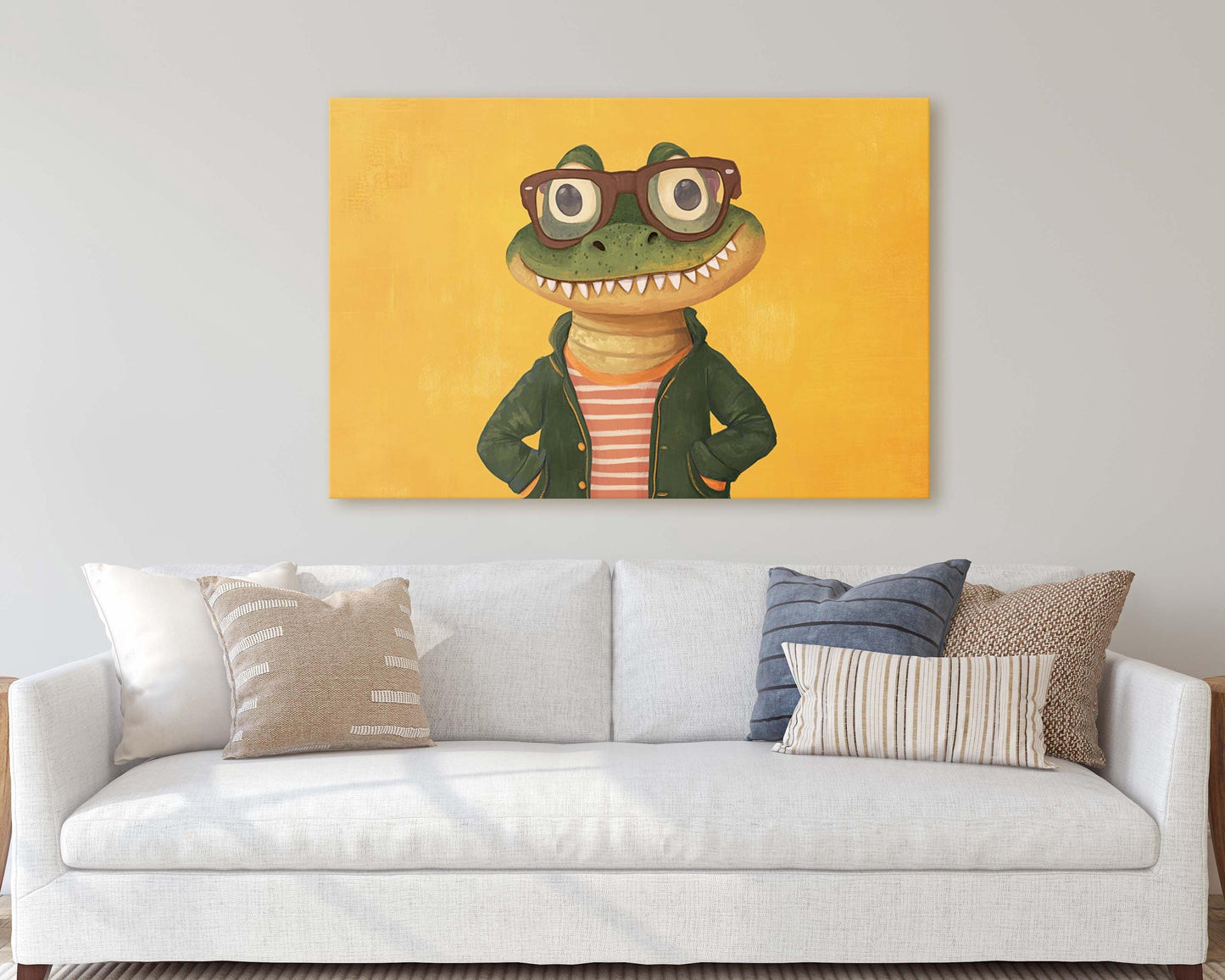 Hipster Crocodile, Pop Art, Street Art, Graffiti Painting, Animal Sunglasses, Yellow, Fun Quirky, Large Art Print, Kids Room, Boys Room