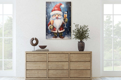 Cute Santa Wine, Santa Clause, Christmas Decor, Santa Painting, Saint Nick, Christmas Gift, Framed Canvas, Father Christmas, Holiday Artwork