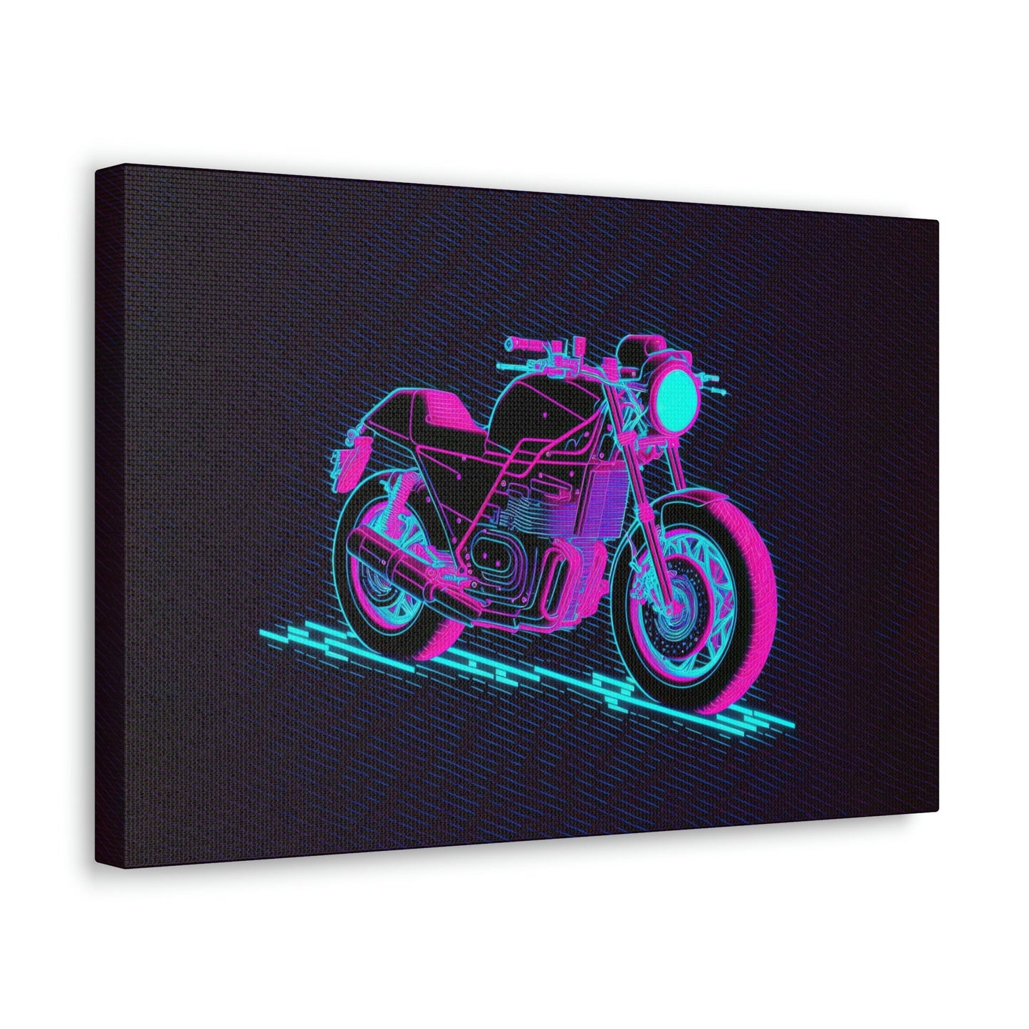 Motorcycle Pixel Art Canvas Art Ready To Hang Large Print, Man Cave, Video Game, Retro, Synthwave, Neon