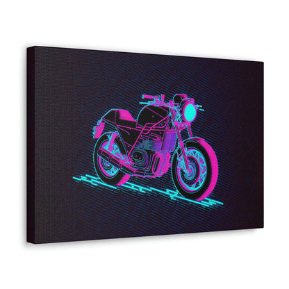 Motorcycle Pixel Art Canvas Art Ready To Hang Large Print, Man Cave, Video Game, Retro, Synthwave, Neon
