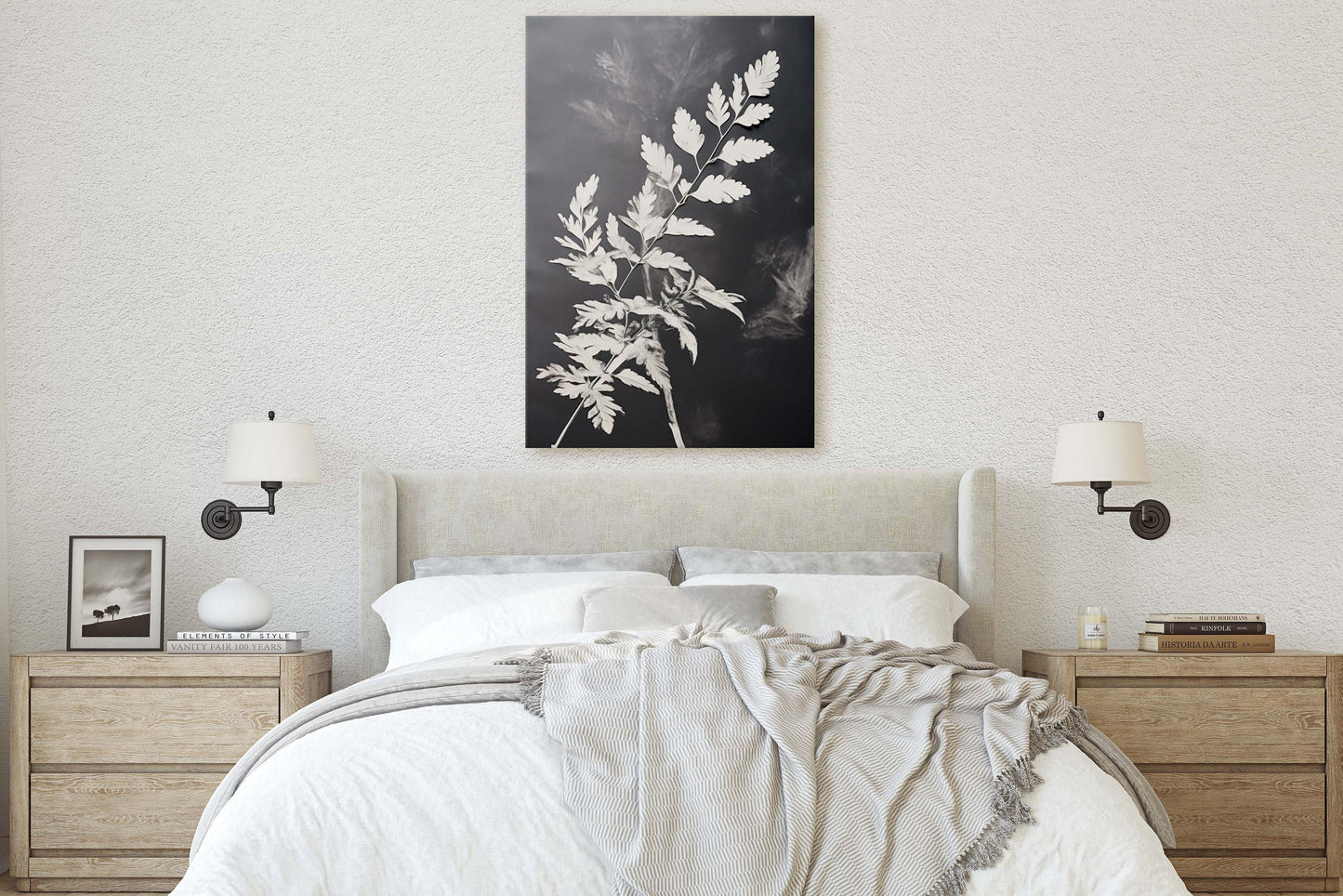 Black and White Floral, Botanical Art, Wildflower Decor, Farmhouse Print, Modern Art, Large Print, Framed Canvas
