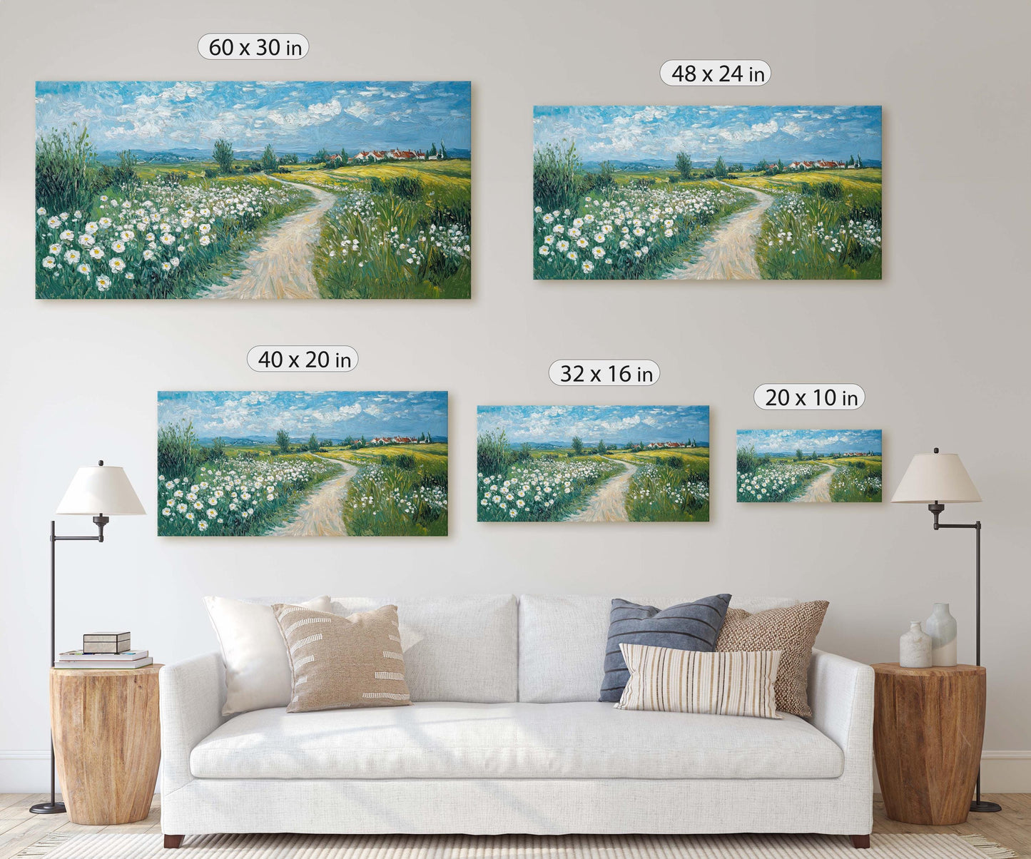 Countryside Road Art, Vintage Road Painting, Dirt Road, Field Painting
