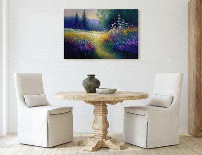 Flower Meadow Canvas Art Ready To Hang Large Print, Oil Painting, Landscape