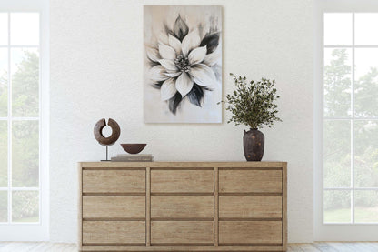 Black And White Flower, Flower Painting, Neutral Tones, Black White
