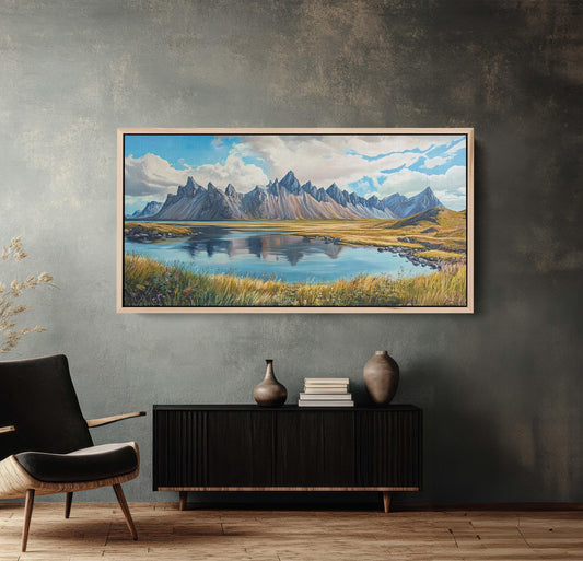 Vestrahorn Painting, Iceland Art,  Jökulsárlón Iceland, Iceland Fjord