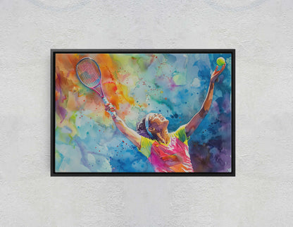 Women's Tennis, Girls Tennis, Colorful sports, Woman Sports, Large Art Print, Framed Canvas, Girls Room, Kids room, Athlete