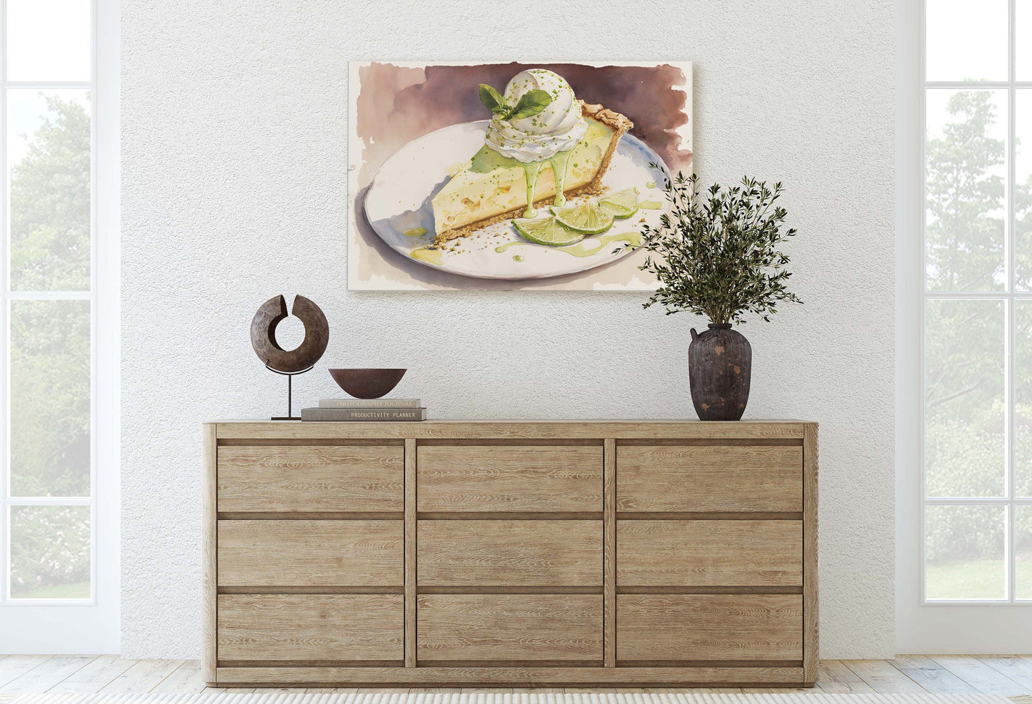 Watercolor Key Lime Pie, Dessert Art, Kitchen Wall Art, Dining Room Art, Ready To Hang, Large Print, Restaurant Print, Bakery Decor