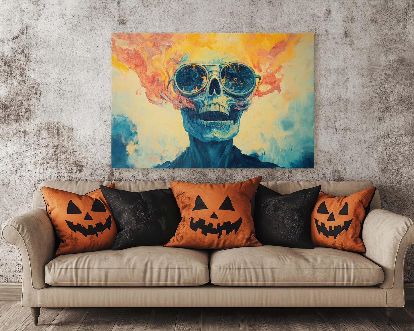 Flaming Skull, Screaming Skeleton, Gothic Decor, Halloween Art, Pop Art, Creepy Decor, Scary Art