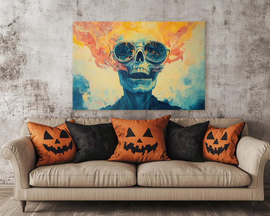 Flaming Skull, Screaming Skeleton, Gothic Decor, Halloween Art, Pop Art, Creepy Decor, Scary Art