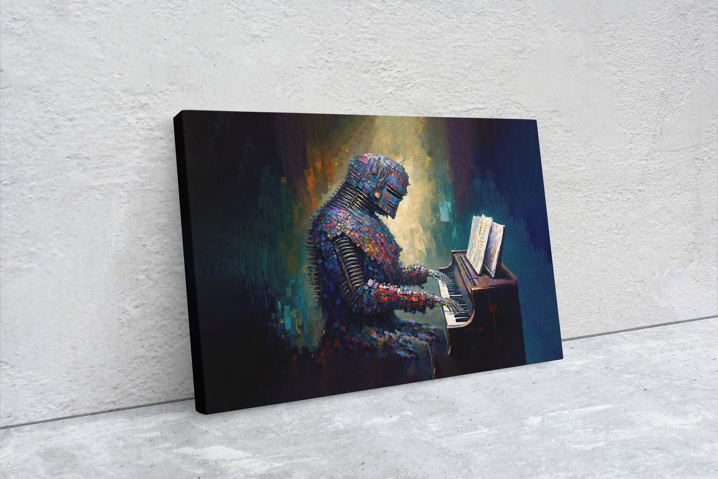 Robot Piano Canvas Art Ready To Hang Large Print, Colorful Robot, Instrument
