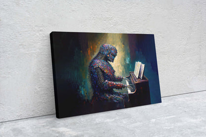 Robot Piano Canvas Art Ready To Hang Large Print, Colorful Robot, Instrument
