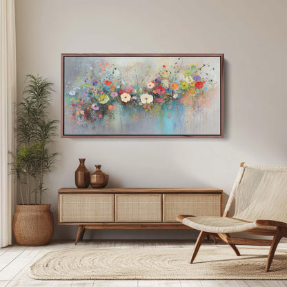 Wildflowers in Rain, Flowers in Rain, Abstract Wall Art, Framed Canvas, Watercolor flowers,  Floral Print, Classic, Rustic Farmhouse