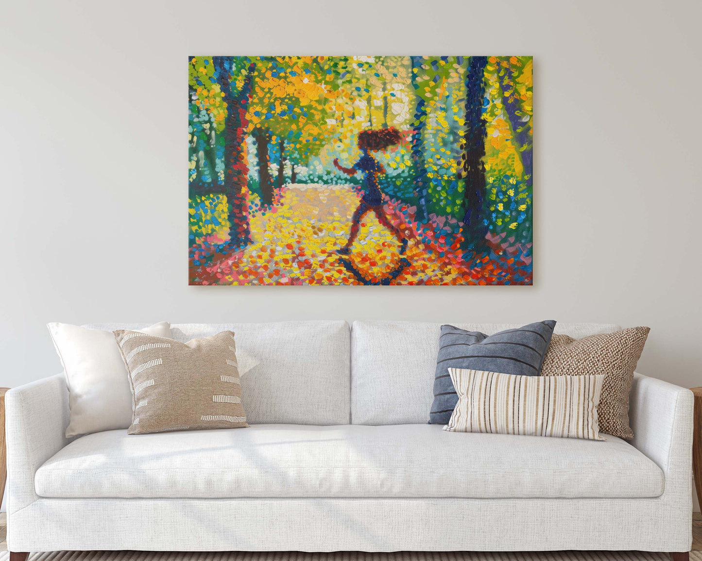 Running Painting,Park Art, Pointillism, Womens Sports, Girls Sports, Track and Field, Athlete Art, Sports Decor,Women Track