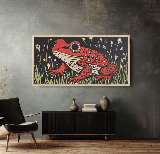 Red Frog Painting, Scandinavian Art, Contemporary Decor, Modern Design