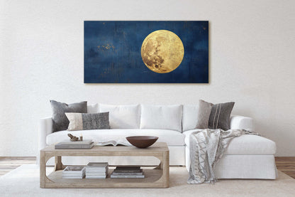Indigo Gold Moon, Full moon art, Moon Landscape, Contemporary Art, Celestial Decor