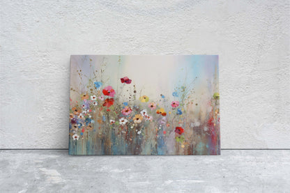 Wildflowers on Canvas, Flowers in Rain. Abstract Wall Art, Framed Canvas, Watercolor flowers,  Floral Print, Classic, Rustic Farmhouse