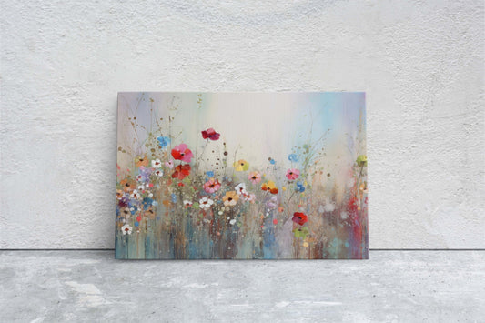 Wildflowers on Canvas, Flowers in Rain. Abstract Wall Art, Framed Canvas, Watercolor flowers,  Floral Print, Classic, Rustic Farmhouse