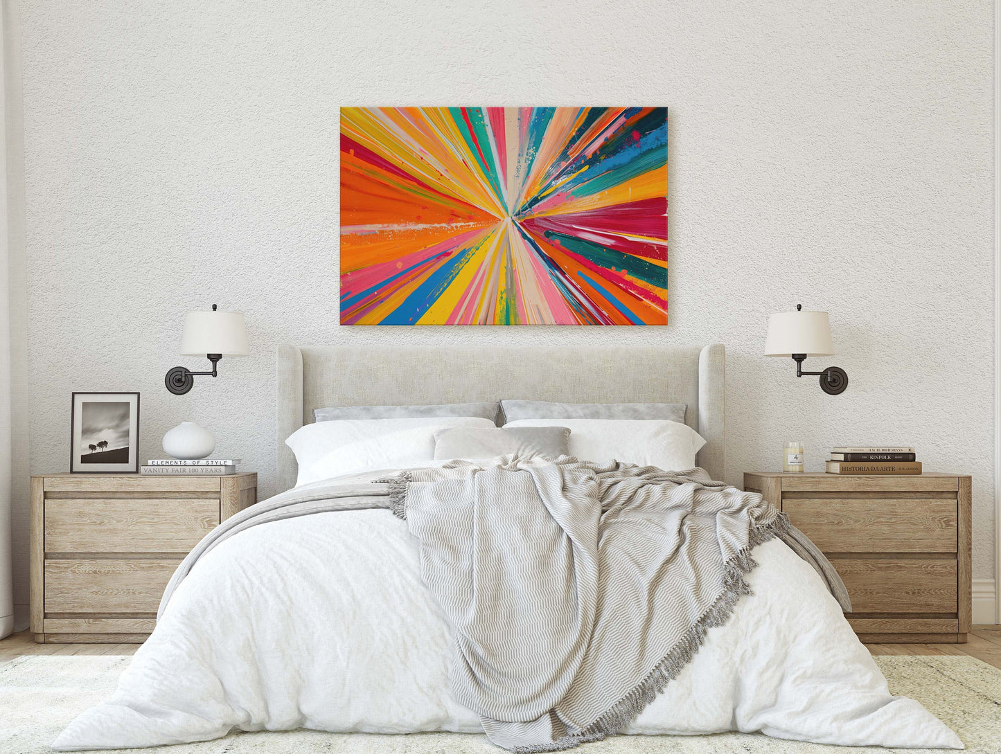 Abstract Color, Color Theory, Starburst, Sunburst, Modern Art, Contemporary, Framed Canvas, Statement Piece, Large Art Print, Rainbow Vivid
