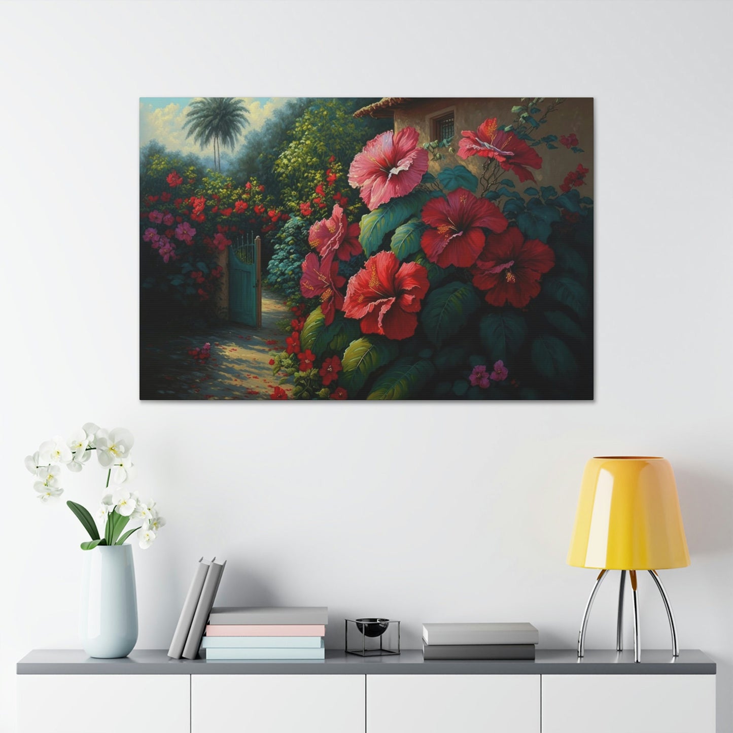 Hibiscus Flowers Canvas Art Ready To Hang Large Print, Oil Painting, Landscape, Natural Beauty, Colorful