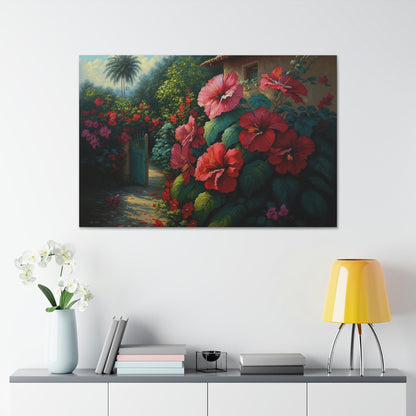 Hibiscus Flowers Canvas Art Ready To Hang Large Print, Oil Painting, Landscape, Natural Beauty, Colorful