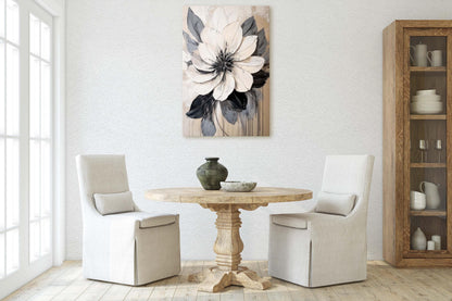 Flower Painting, Black White Flower, Contemporary Art, Beige Black White