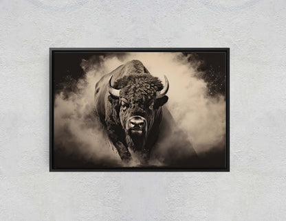 American Buffalo, Bison Picture, Buffalo Painting, Dramatic Bison, Americana, American West, Photography, Photo, Framed Canvas