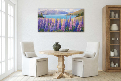 Lake Tekapo Painting, New Zealand Art, Wildflower Lake, Mountain Lake