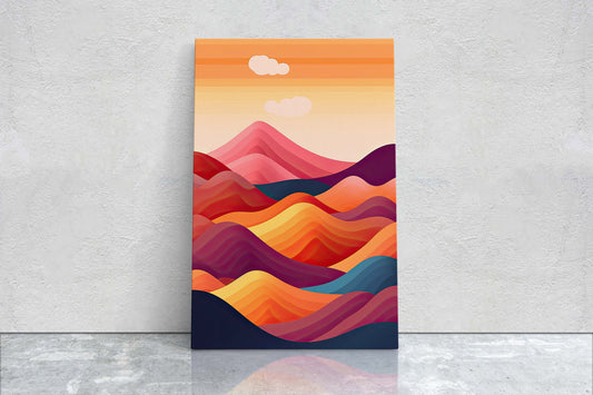 Minimalist Mountains, Sunset Decor, Flat Art, Vibrant Color, Bold Art, Vertical, Abstract Mountain, Mid Century Modern, Scandinavian Print