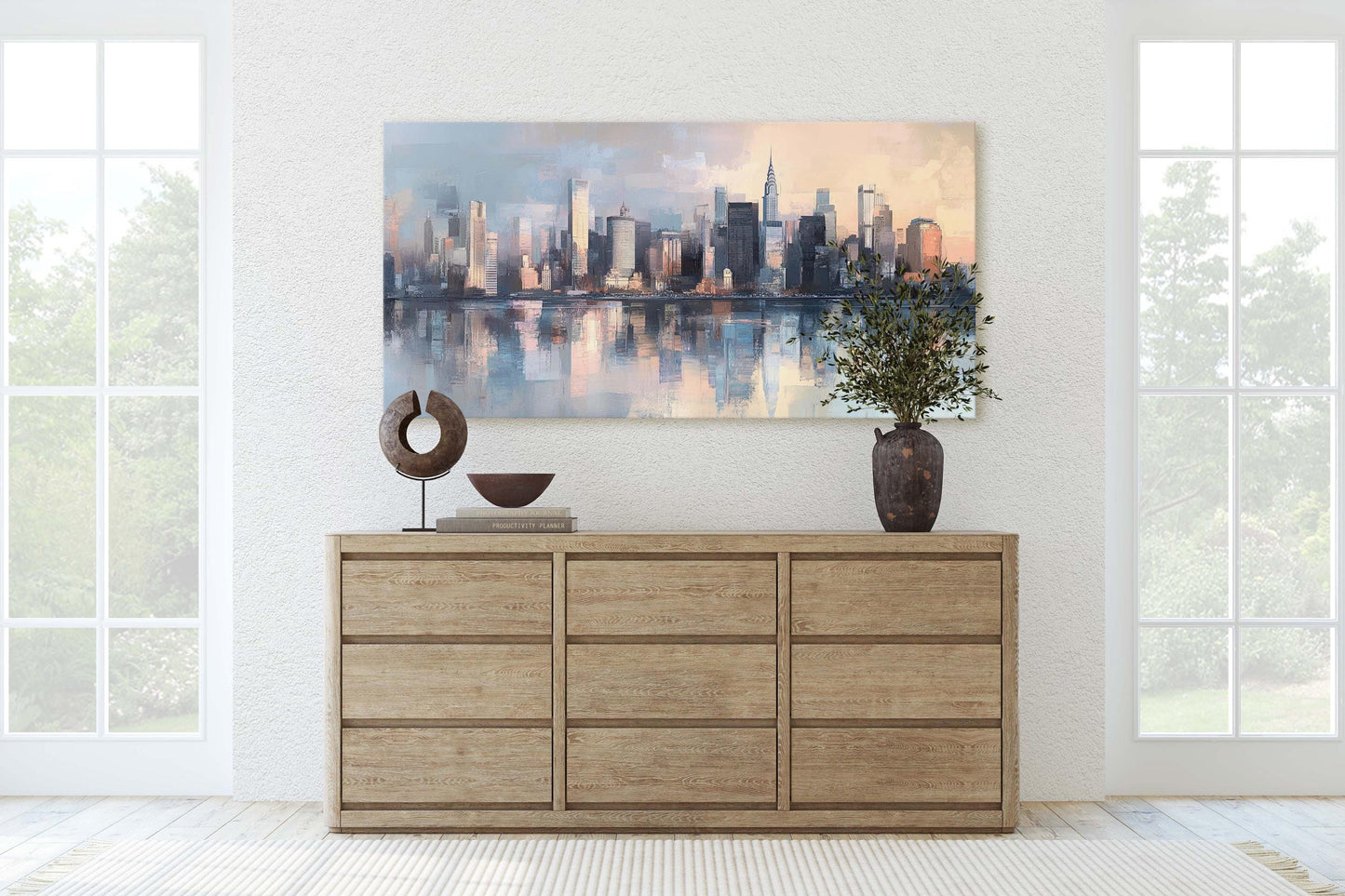 City Skyline Print, Urban City, Waterfront Buildings