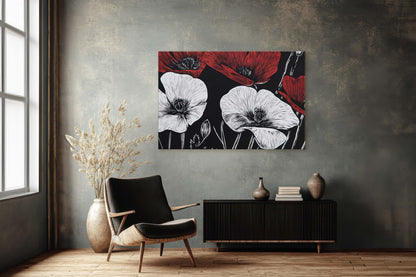 Red White Poppies, Poppy Flowers, Poppies Painting