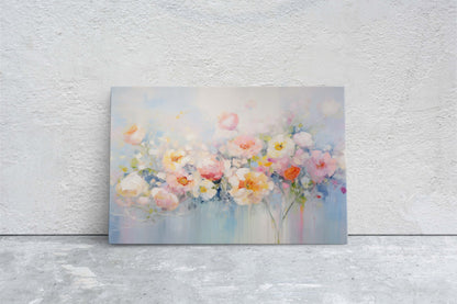 Abstract Floral Print, Flowers in Rain, Blue Canvas, Fine Art, Modern Artwork, Contemporary Print, Framed Canvas, Giclee