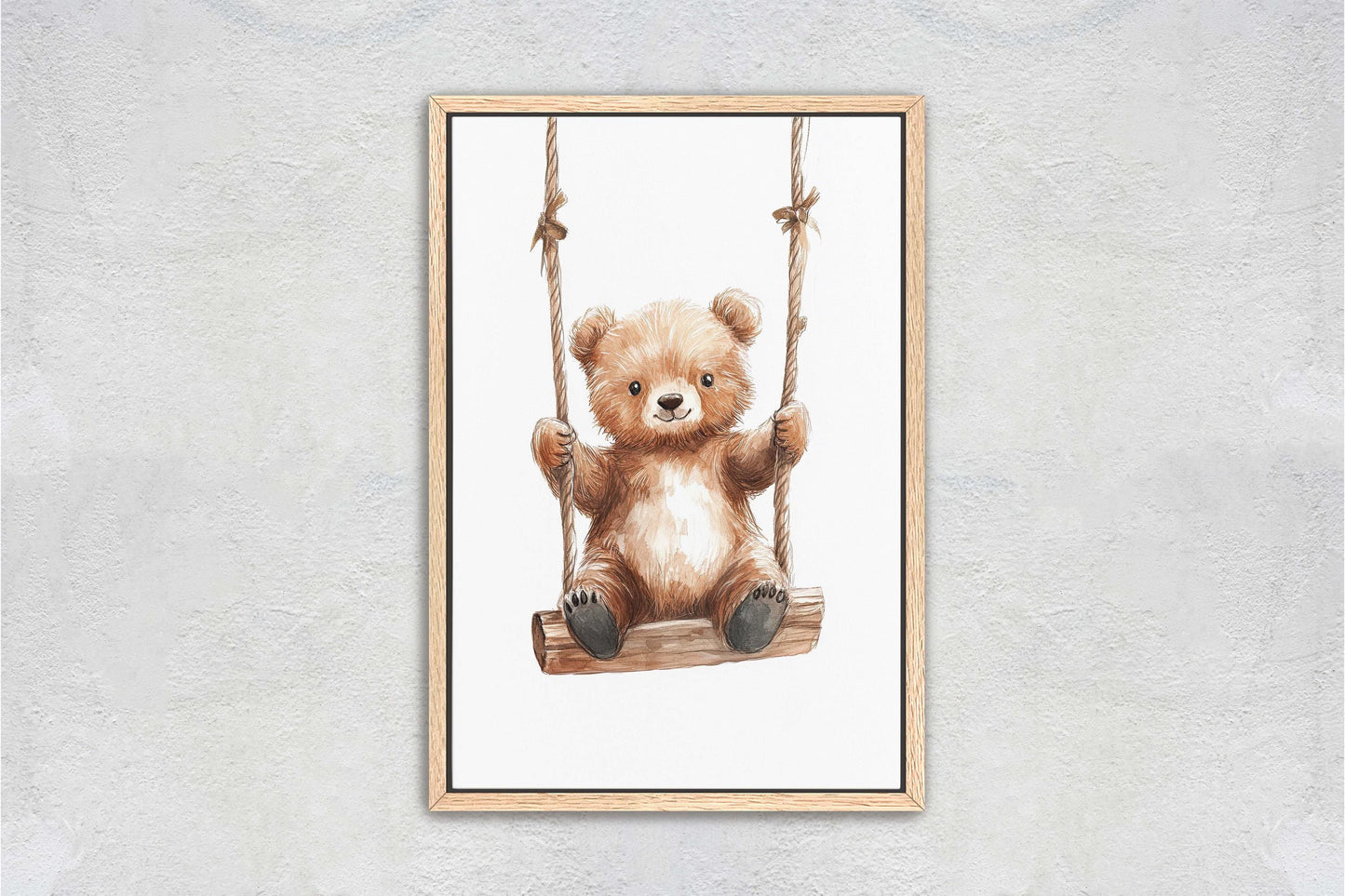 Cute Bear Swinging, Bear Art, Childrens Decor, Kids Art, Girls Room, Boys Room