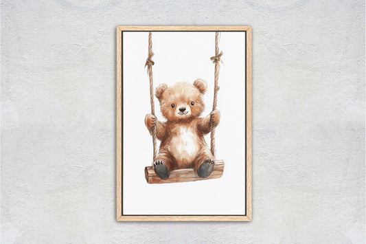 Cute Bear Swinging, Bear Art, Childrens Decor, Kids Art, Girls Room, Boys Room