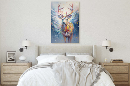 Reindeer Painting, Colorful Reindeer, Winter Art, Festive Decor, Xmas Print, Framed Canvas, Reindeer Print, Christmas Print